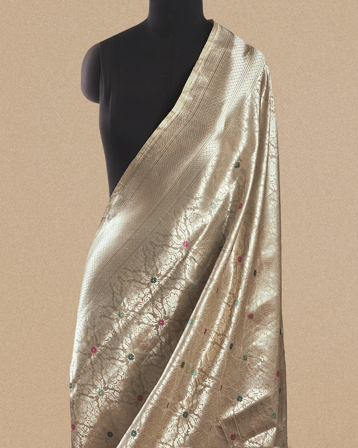 Roseate Silver Khaki Katan Silk Saree