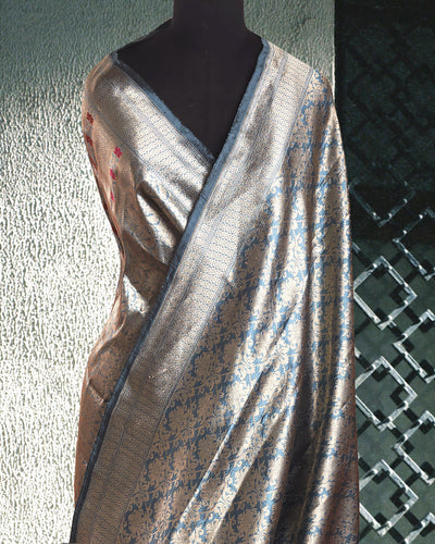 Anahita Silver Greyish Blue Katan Silk Saree