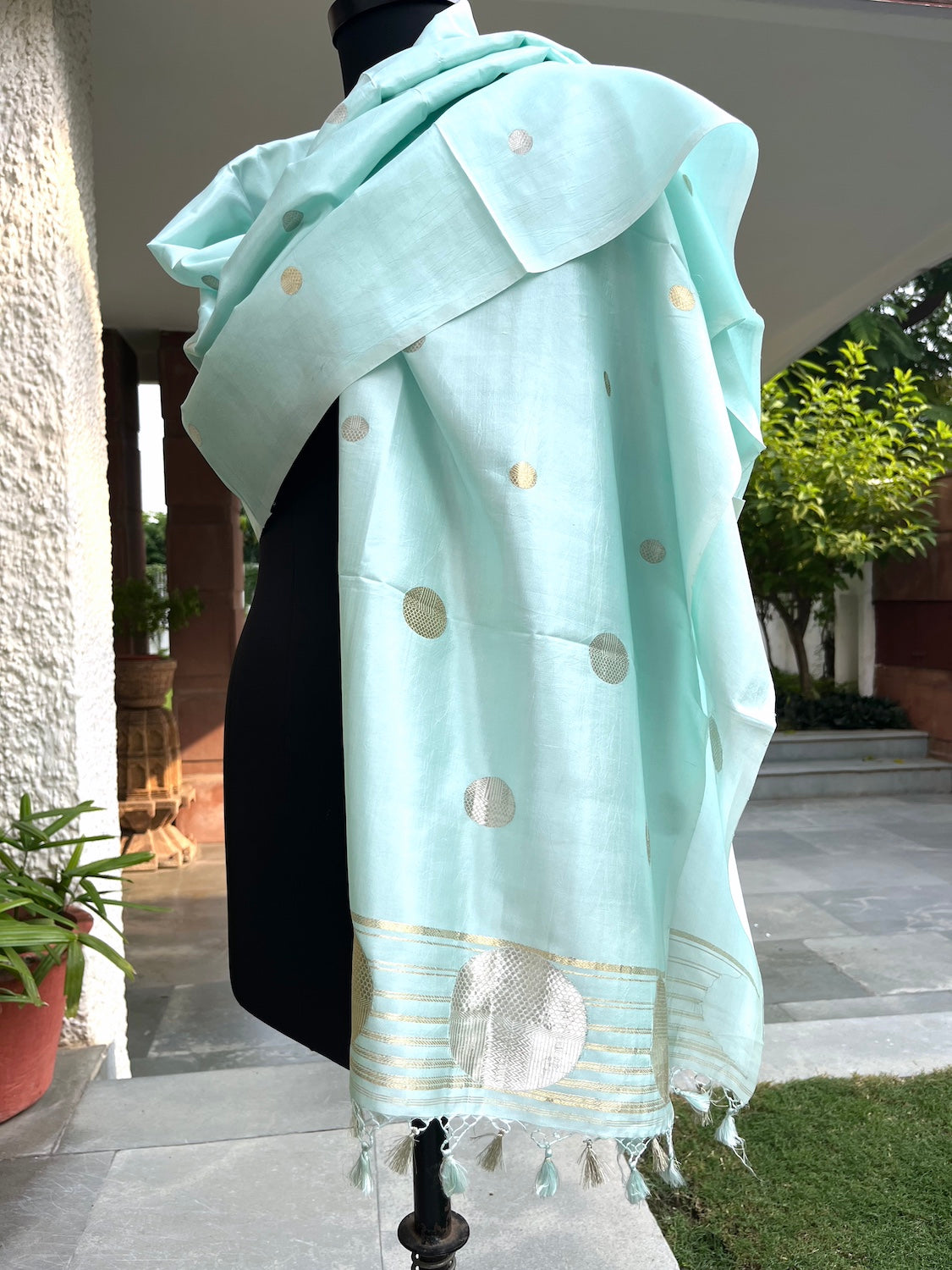 Devina Sky Blue Polka Silk Dupatta