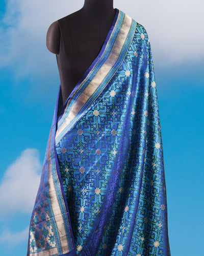 Casablanca Peacock Blue Tanchoi Silk Saree