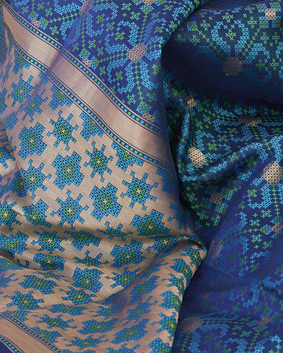 Casablanca Peacock Blue Tanchoi Silk Saree