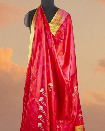 Urvashi Red & Pink Tanchoi Silk Saree