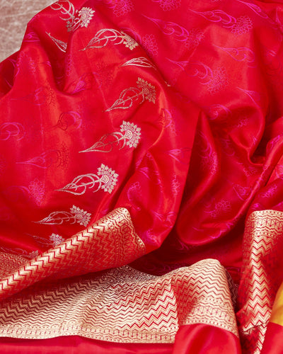 Italia Red & Pink Tanchoi Silk Saree