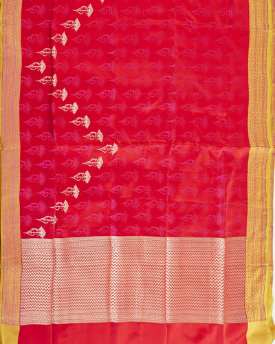 Italia Red & Pink Tanchoi Silk Saree