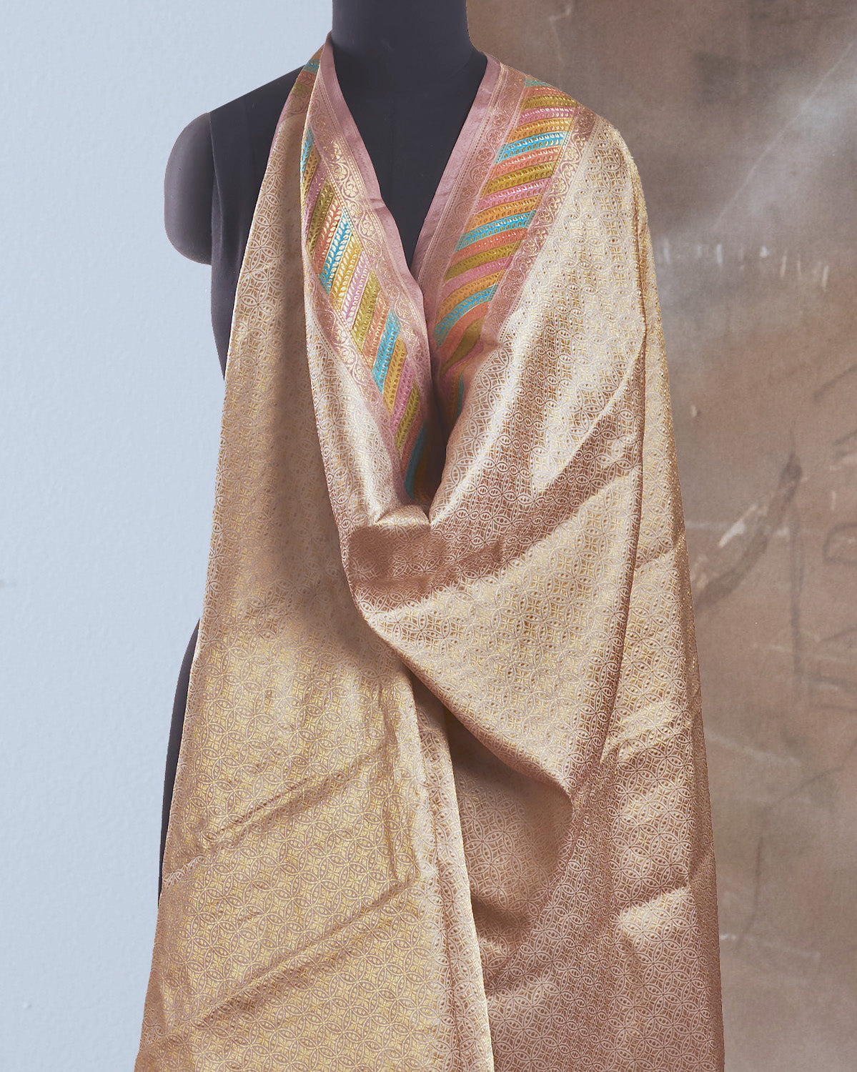 Serenity Rose Gold Silk Tissue Saree