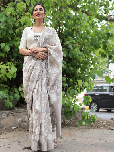 Luna Grey Printed Cotton Saree