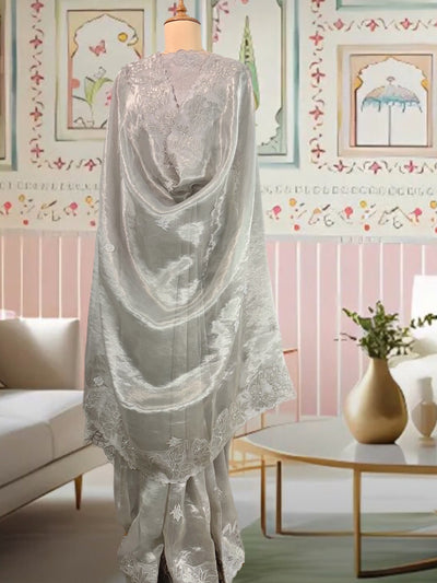 St Ives Silver Tissue Cutwork Saree
