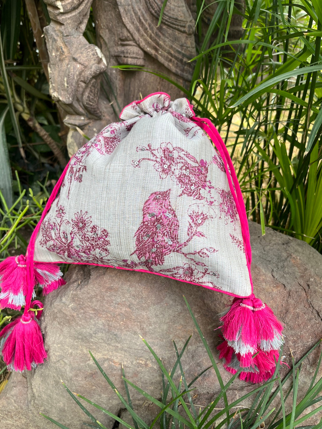Nightingale Silver Pink Cotton Tissue Potli