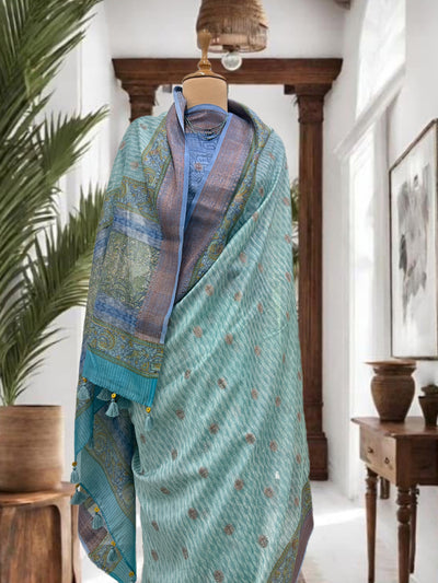 Falak Sky Blue Printed Cotton Saree