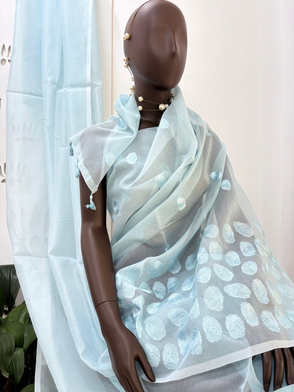 Clare Sky Blue Embroidered Cotton Saree