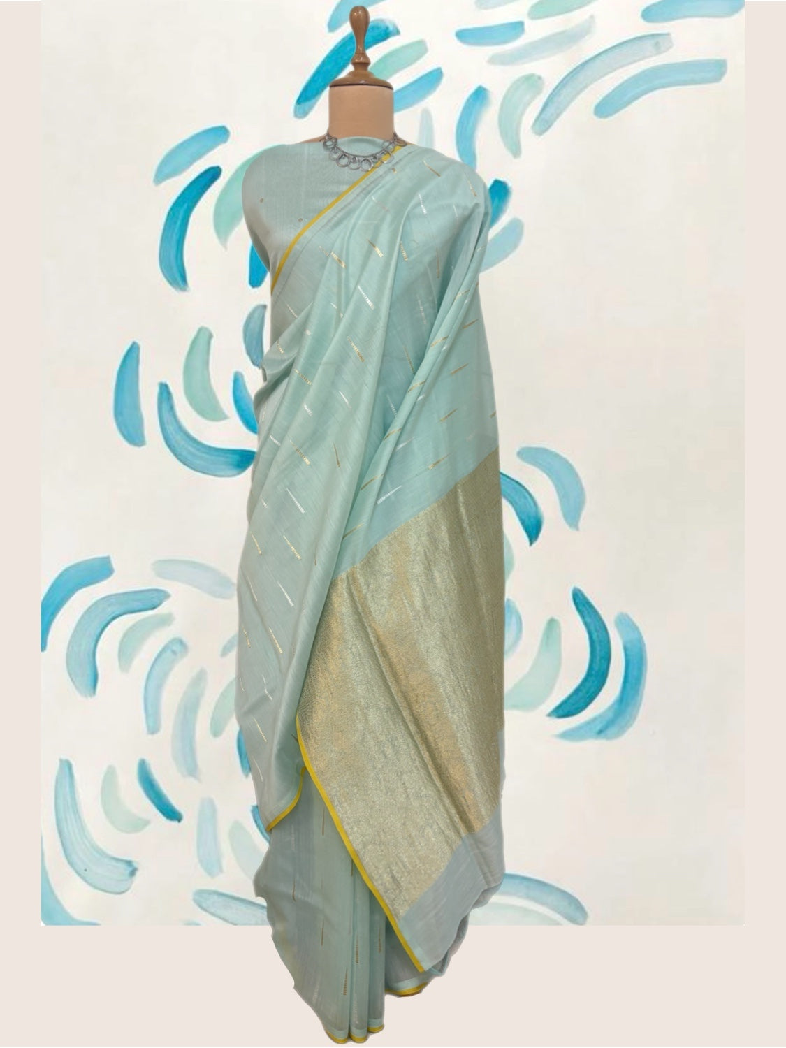 Sky Blue & Lemon Cotton Jamdani Saree