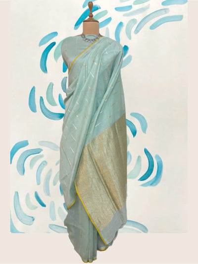 Sky Blue & Lemon Cotton Jamdani Saree