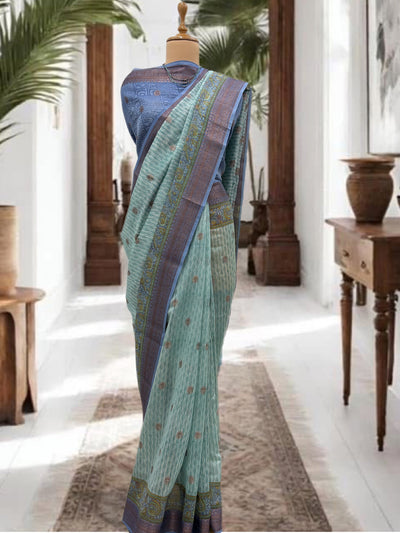Falak Sky Blue Printed Cotton Saree