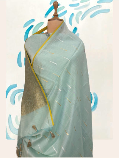 Sky Blue & Lemon Cotton Jamdani Saree