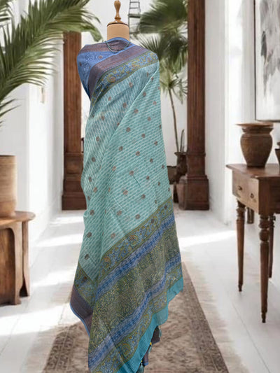Falak Sky Blue Printed Cotton Saree