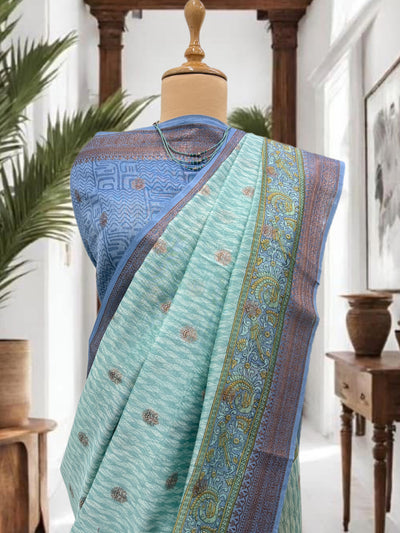 Falak Sky Blue Printed Cotton Saree