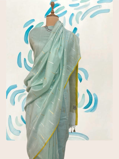 Sky Blue & Lemon Cotton Jamdani Saree
