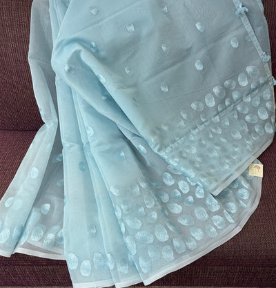 Clare Sky Blue Embroidered Cotton Saree