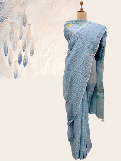 Ocean Waves Blue Embroidered Gamcha Saree