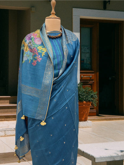 Kanishka Sky Blue Moonga Cotton Saree