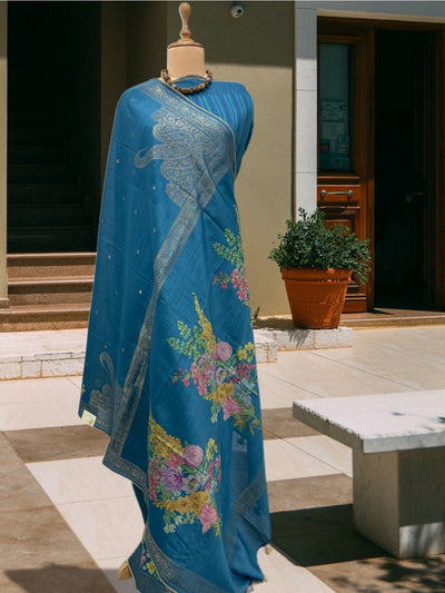 Kanishka Sky Blue Moonga Cotton Saree