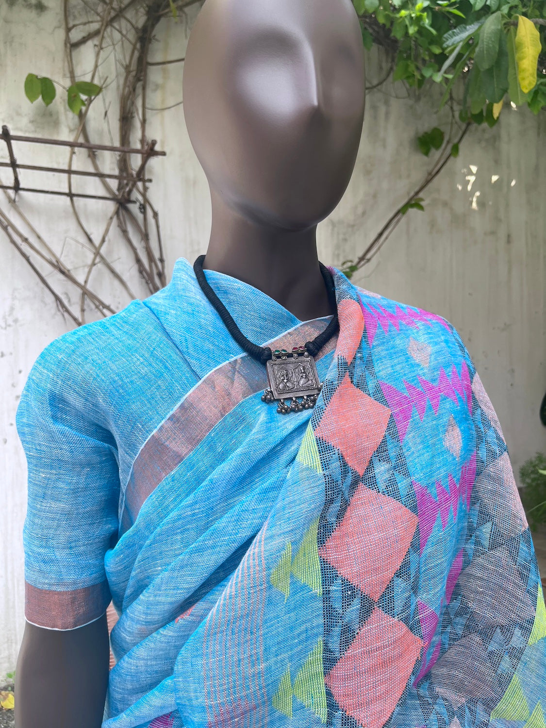 Maitri Sky Blue Linen Saree