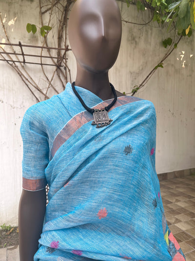 Maitri Sky Blue Linen Saree