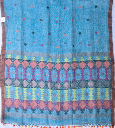 Maitri Sky Blue Linen Saree