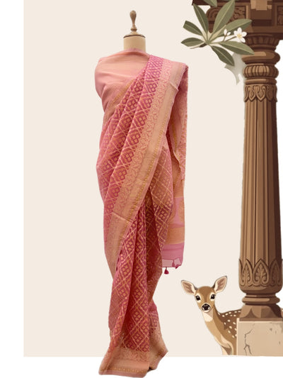 Paanchvati Pink Cotton Saree