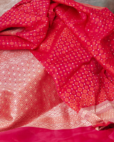 Pink & Red summer Silk Sari