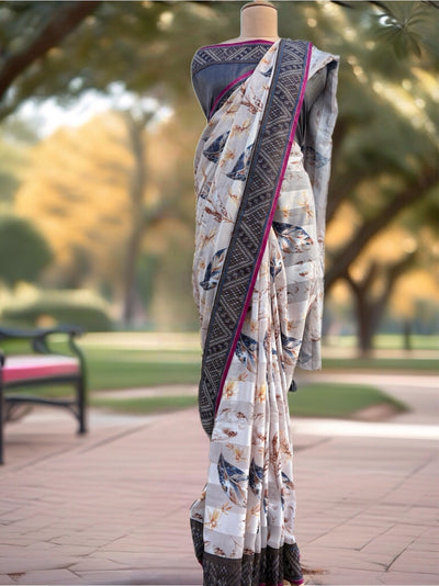 Florida Off White Beige Cotton Chanderi Saree
