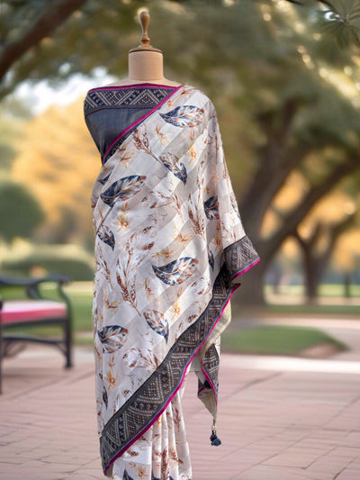Florida Off White Beige Cotton Chanderi Saree