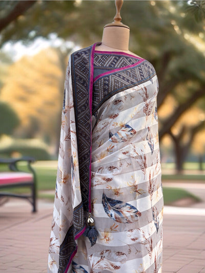 Florida Off White Beige Cotton Chanderi Saree