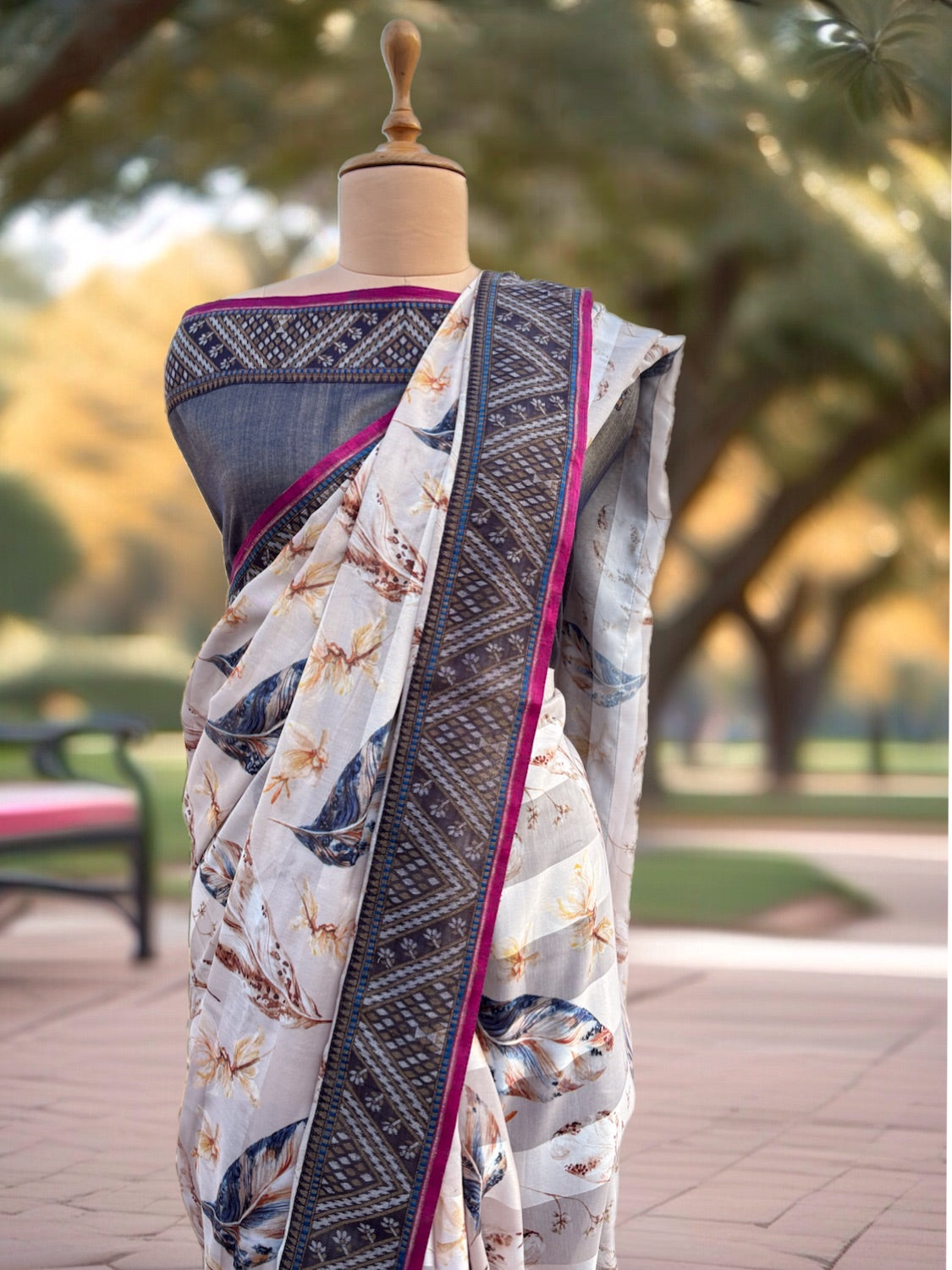 Florida Off White Beige Cotton Chanderi Saree