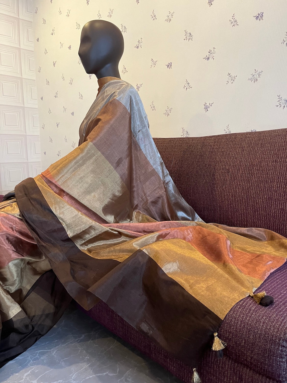 Sandstorm Copper Gold Tissue Saree
