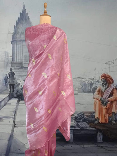 Tuscany Pink Embroidered Tissue Sari