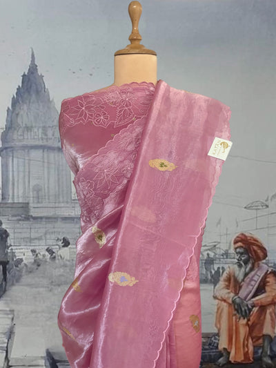 Tuscany Pink Embroidered Tissue Sari