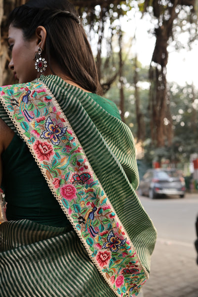 Zenobia Green Embroidered Saree