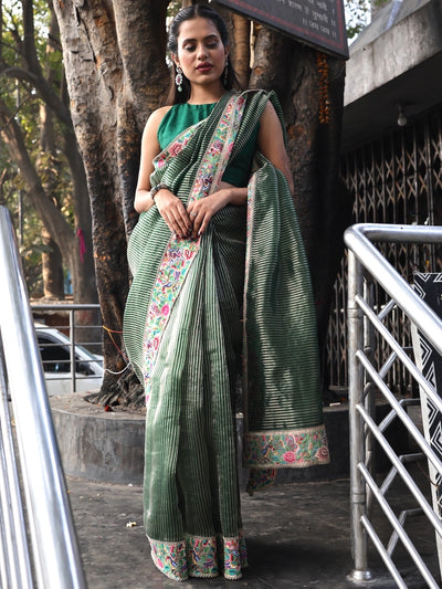 Zenobia Green Embroidered Saree