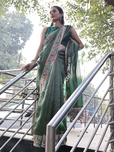 Zenobia Green Embroidered Saree
