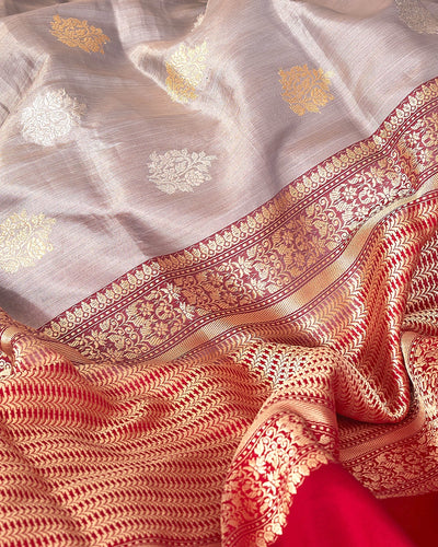 Parineeta Silver & Red Tissue Saree