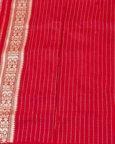Parineeta Silver & Red Tissue Saree