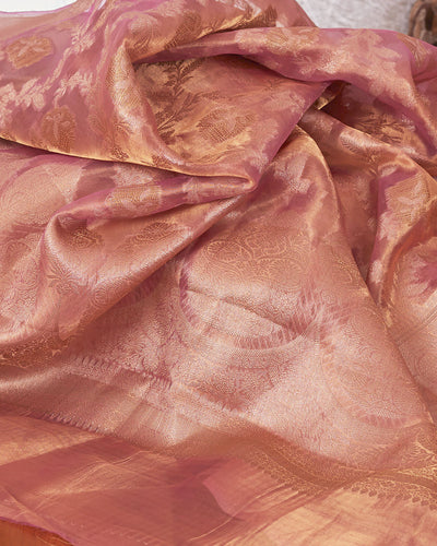Pink Kora Tissue Georgette Sari