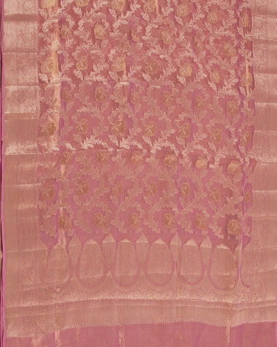 Pink Kora Tissue Georgette Sari