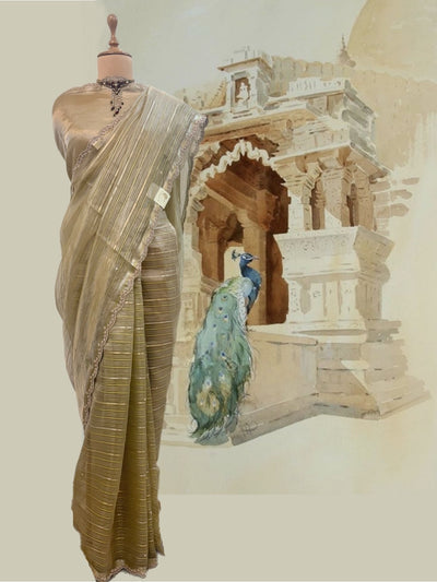 Piu Mehendi Yellow Tissue Embroidered Saree