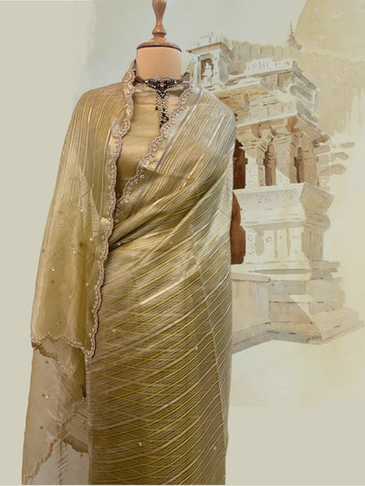 Piu Mehendi Yellow Tissue Embroidered Saree