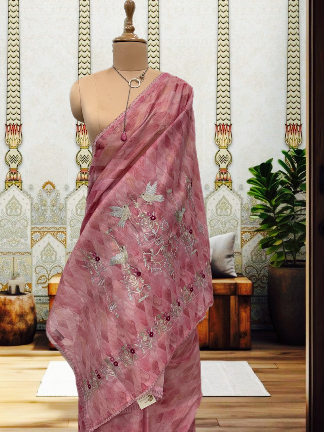 Nightingale Pink Embroidered Saree