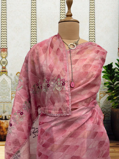 Nightingale Pink Embroidered Saree