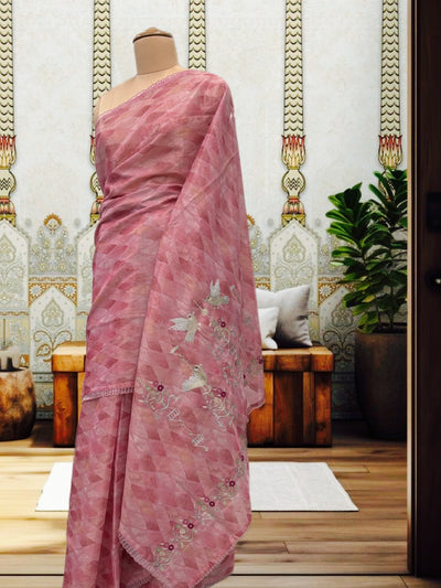 Nightingale Pink Embroidered Saree