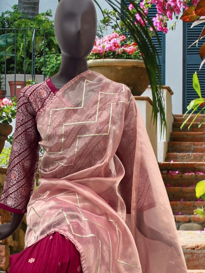 Pink Crinkled Lehenga dupatta Set